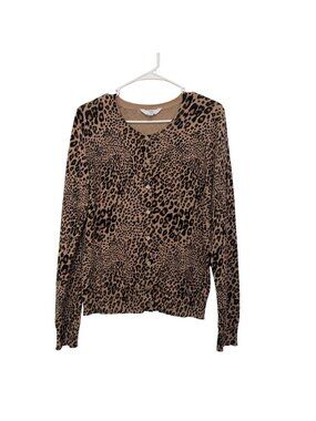 Time And Tru Womens Leopard Print Button-Up Cardigan Sweater M Rayon/Polyester